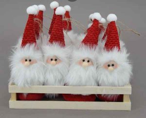 6″ Plush Santa Ornament in Wooden Crate